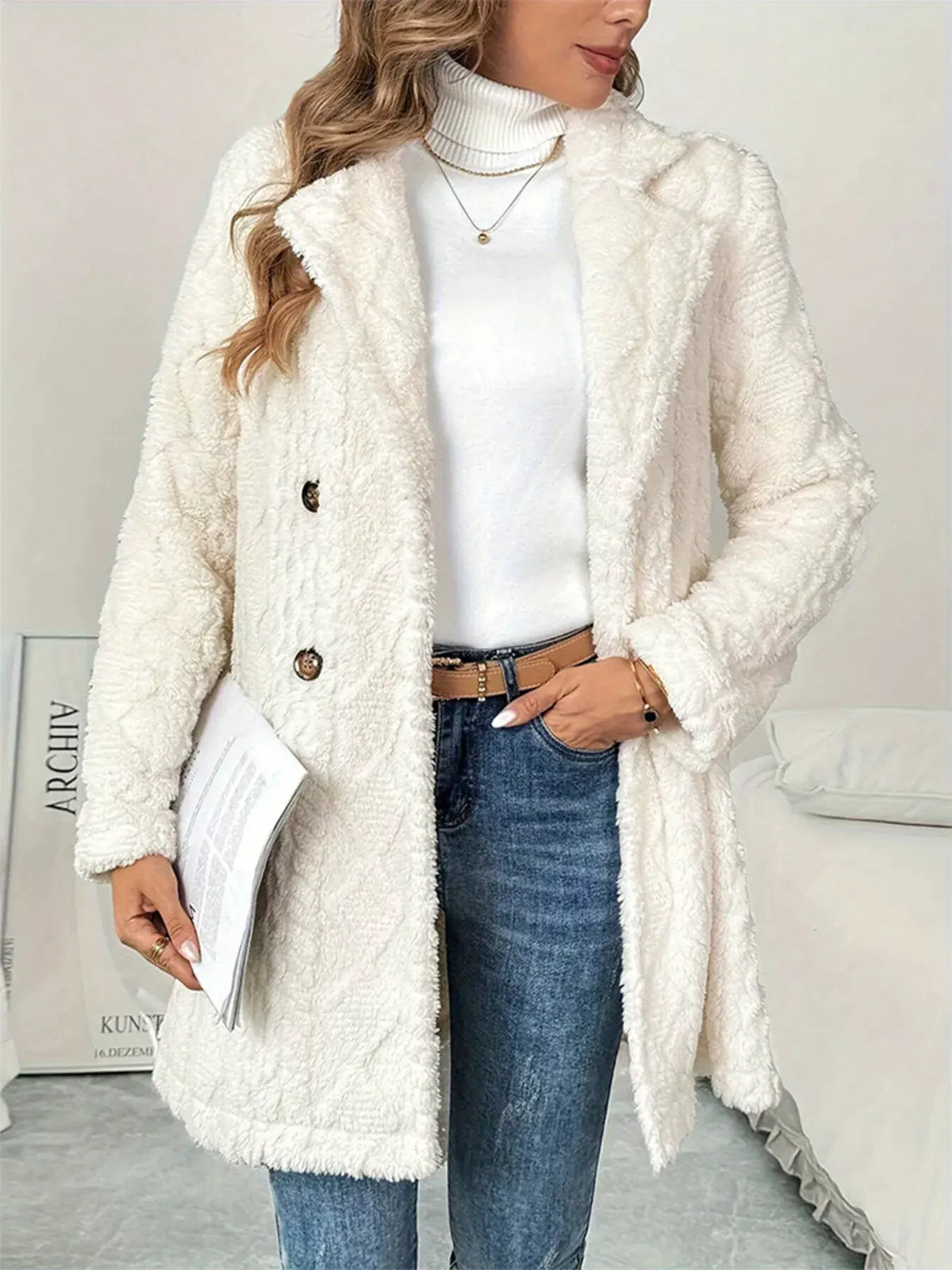 Fleece Double‑Breasted Longline Coat | Partner Labels Selection by Partner Label