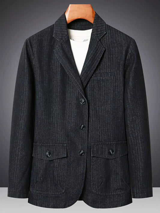 Men's Plus Size Classic Fit Textured Denim Blazer by Trendsi
