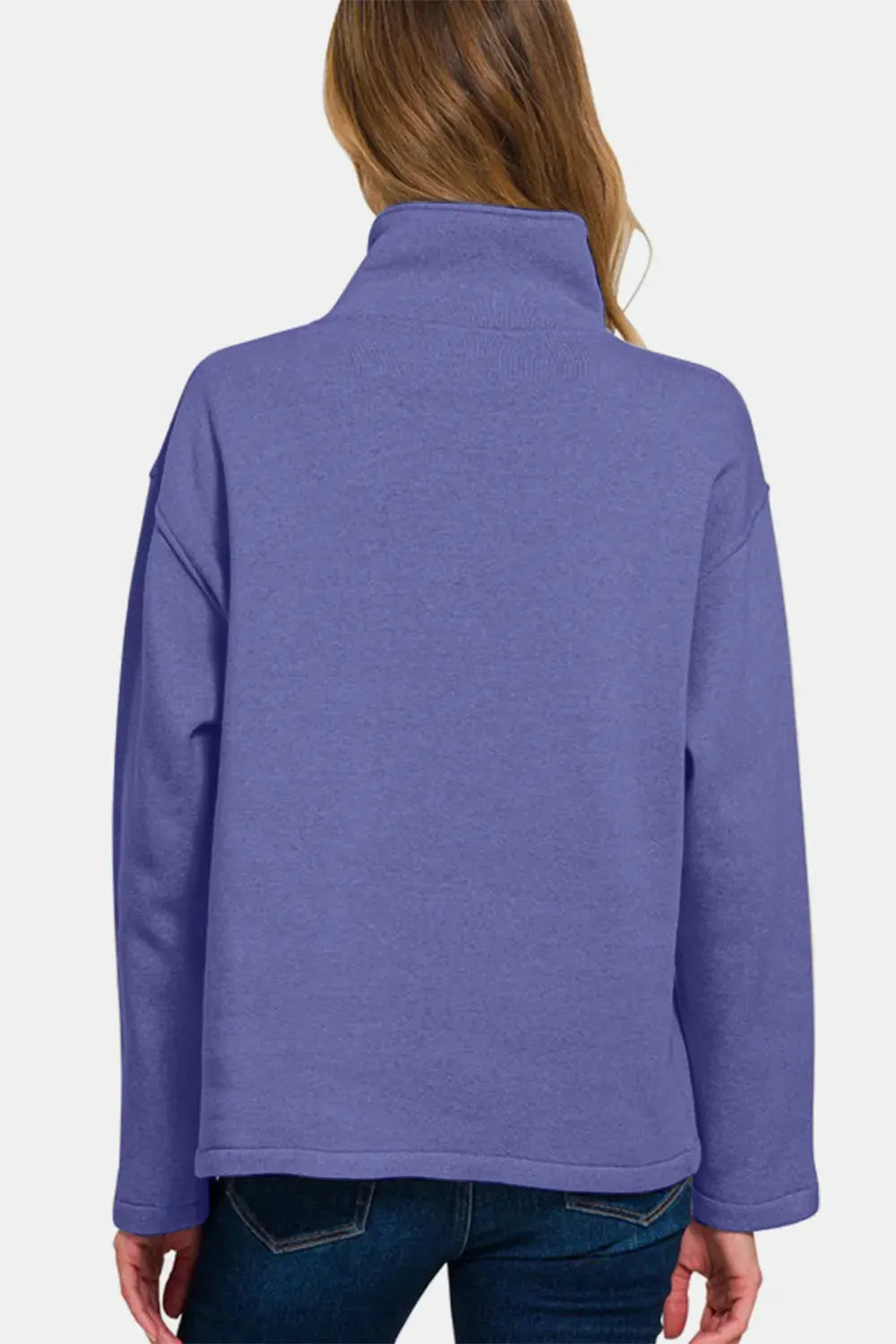 Zenana Turtleneck Half Snap Fleece Sweatshirt by Zenana