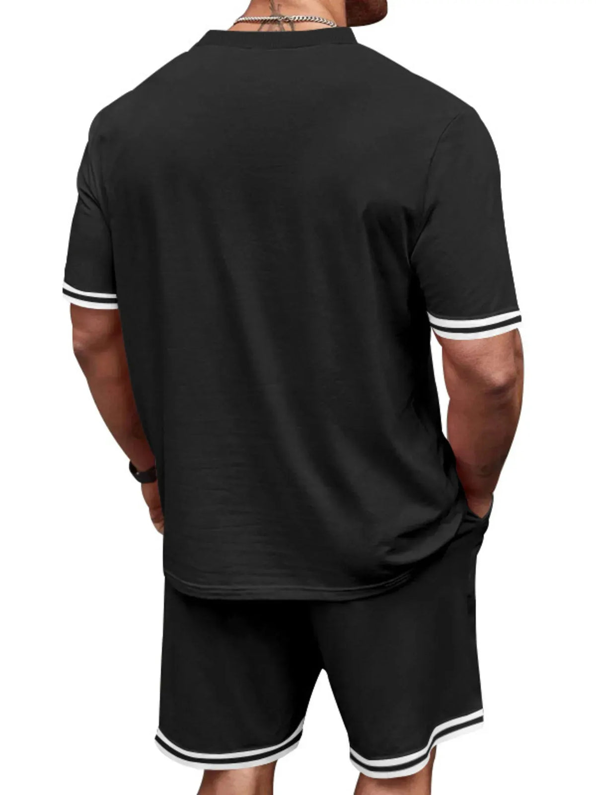 Men's Full Size Striped Short Sleeve Tee and Shorts Set Plus Size by Trendsi
