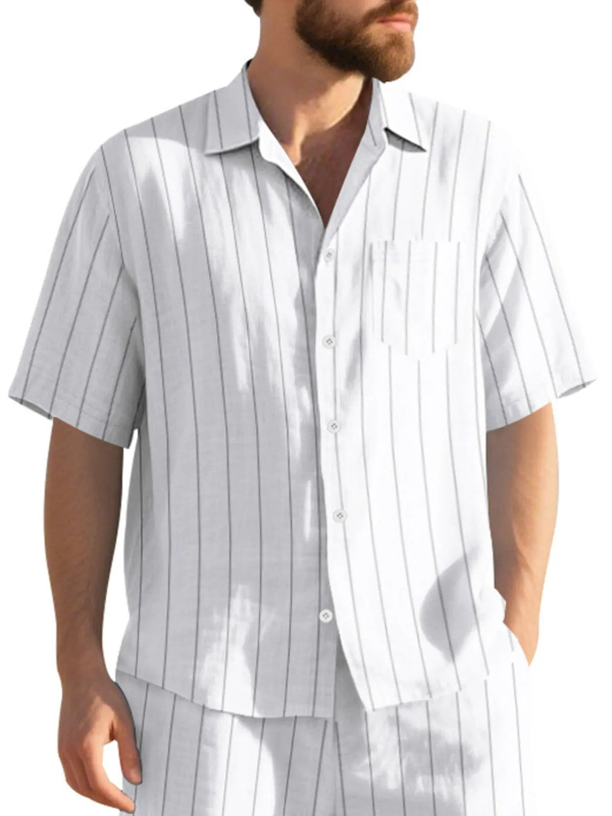 Men's Full Size Casual Striped Short Sleeve Shirt Plus Size by Trendsi