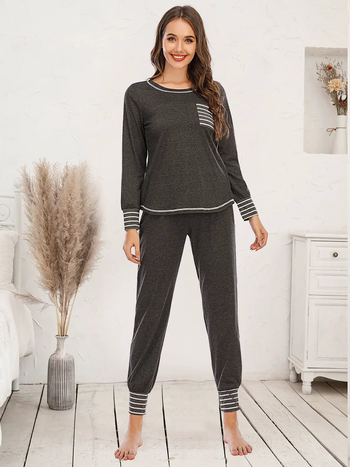 Round Neck Top and Pants Lounge Set by Partner Label