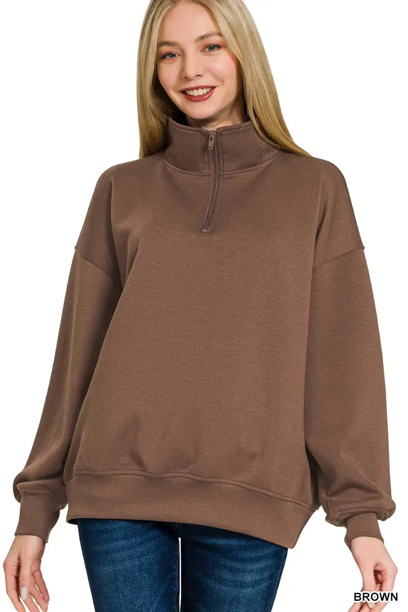 Zenana Scuba Quarter-Zip Sweatshirt by Zenana