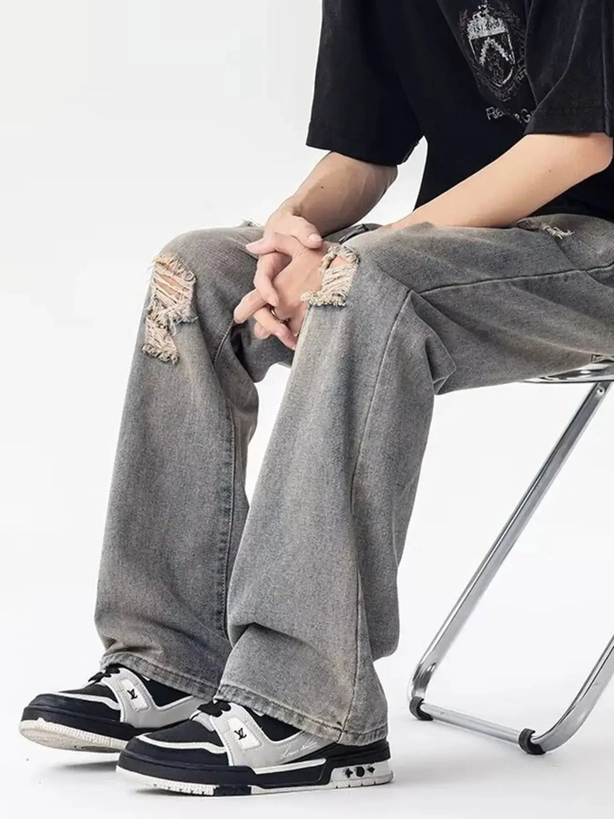 Men's Full Size Distressed Loose Fit Jeans Plus Size by Partner Label