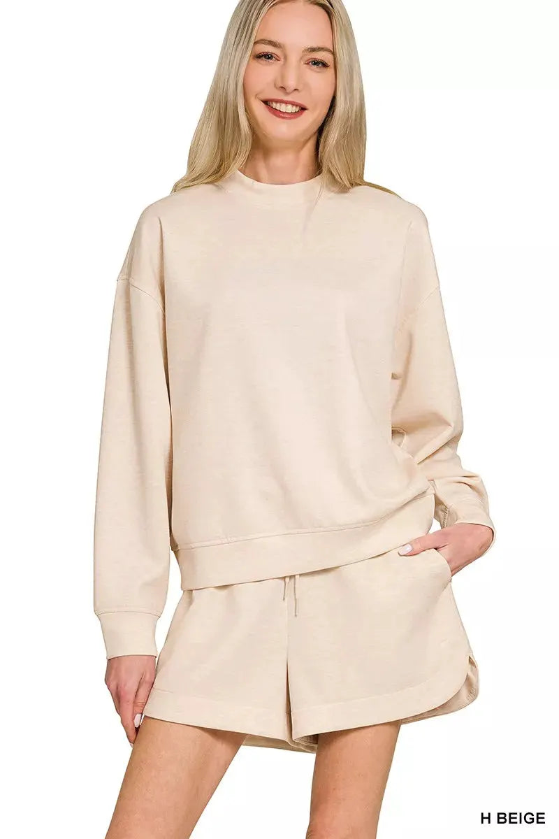 Zenana Scuba Long Sleeve Sweatshirt and Shorts Set by Zenana
