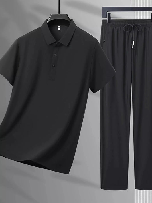 Men's Plus Size Button Detail Polo and Pants Set by POL