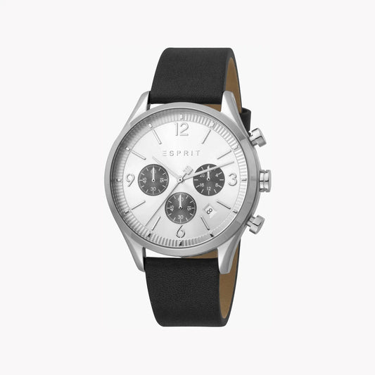 Esprit Men's Black Leather Watch, Silver Dial | ES1G210L0015 by ESPRIT