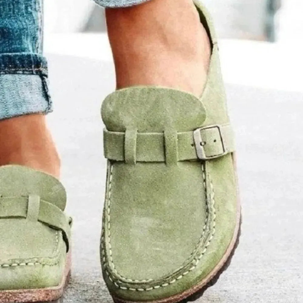 Round Toe Low Heel Buckle Loafers by Partner Label