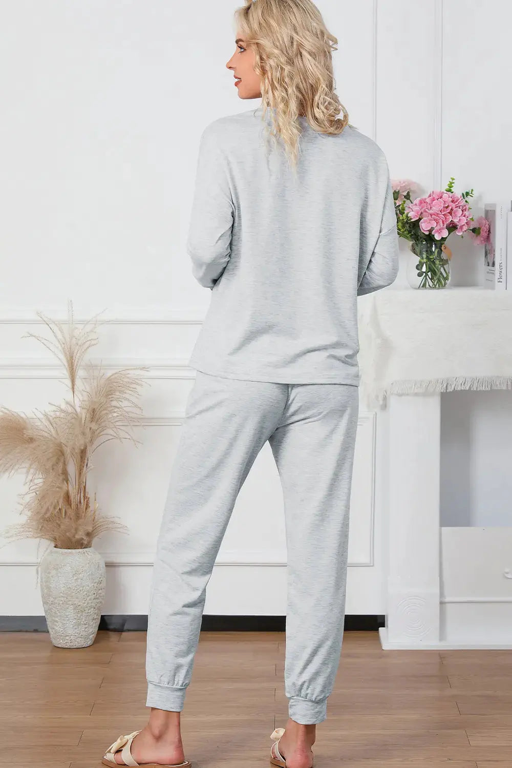 Round Neck Top and Drawstring Pants Lounge Set by Partner Label