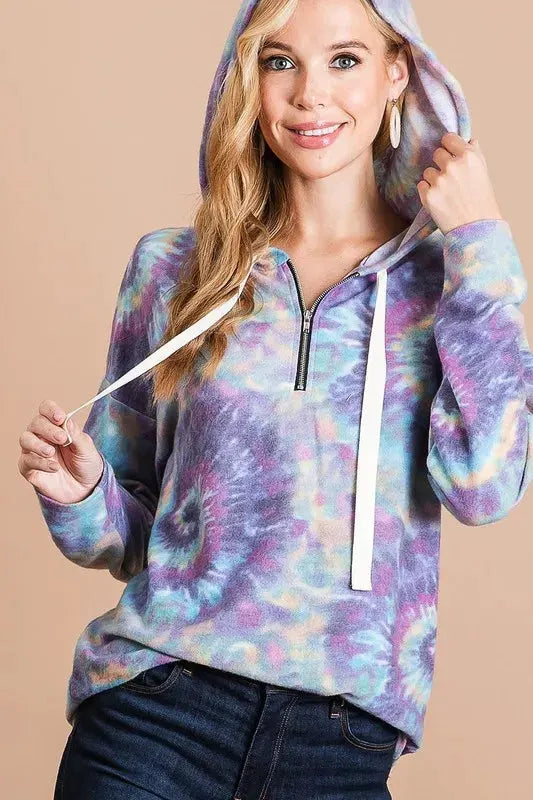 BiBi Brushed Circular Tie Dye Print Terry Hoodie by BiBi