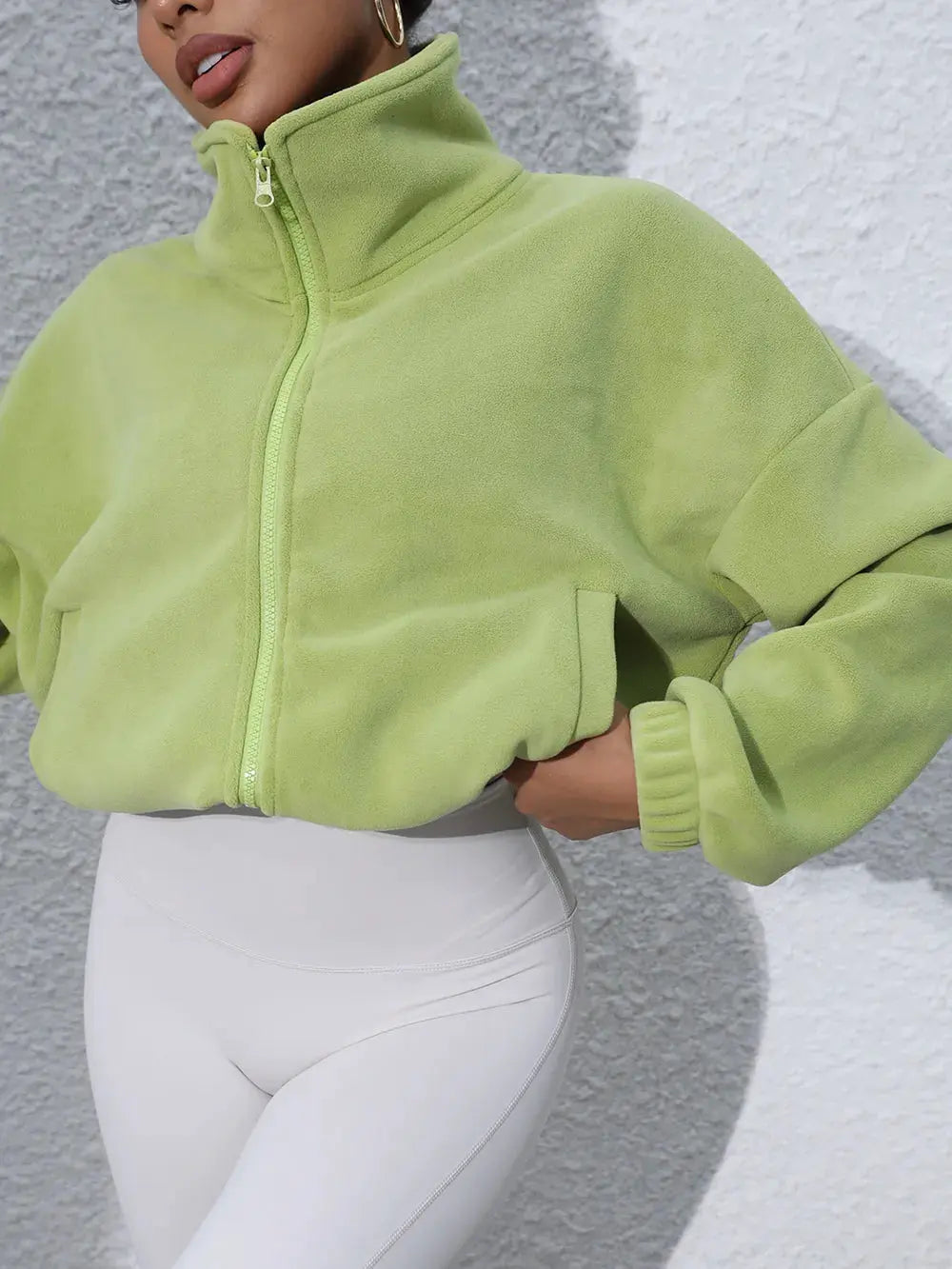 Drawstring Turtleneck Zip Up Long Sleeve Jacket by Partner Label