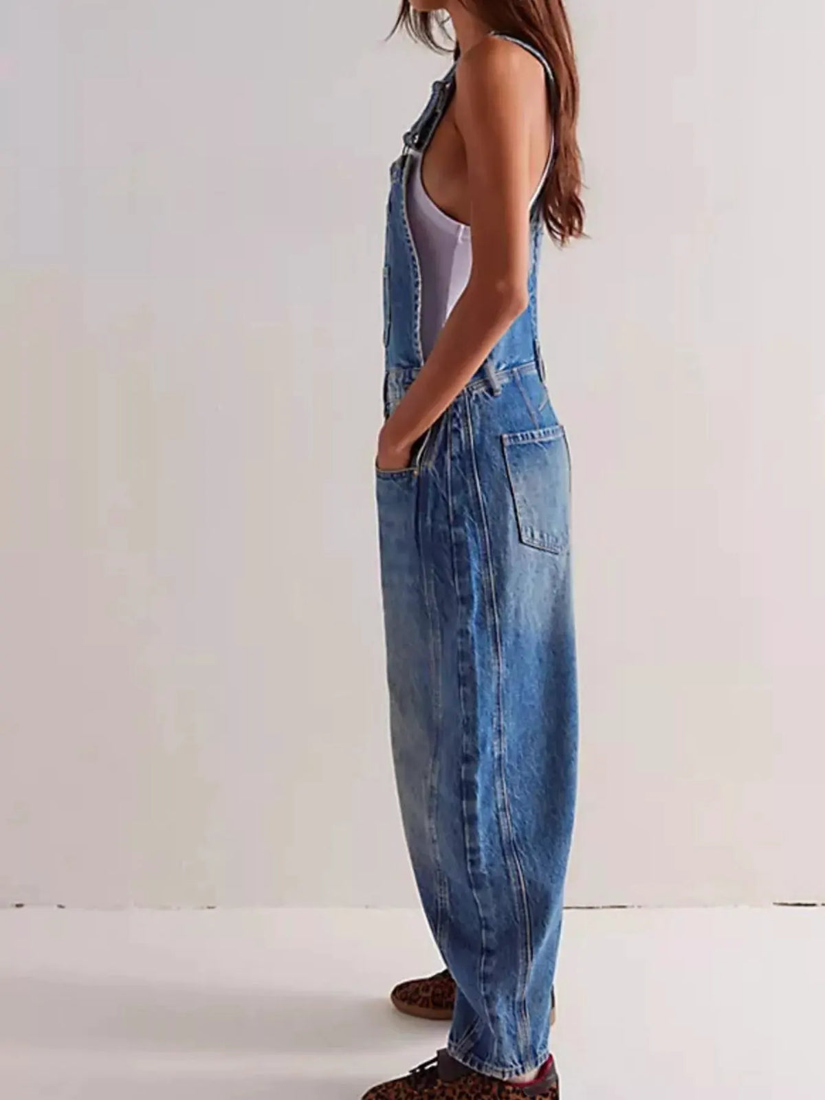 Wide Strap Wide Leg Denim Overalls by Partner Labels