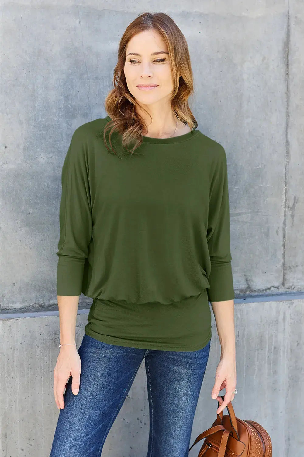 Basic Bae Full Size Round Neck Batwing Sleeve Top by Basic Bae