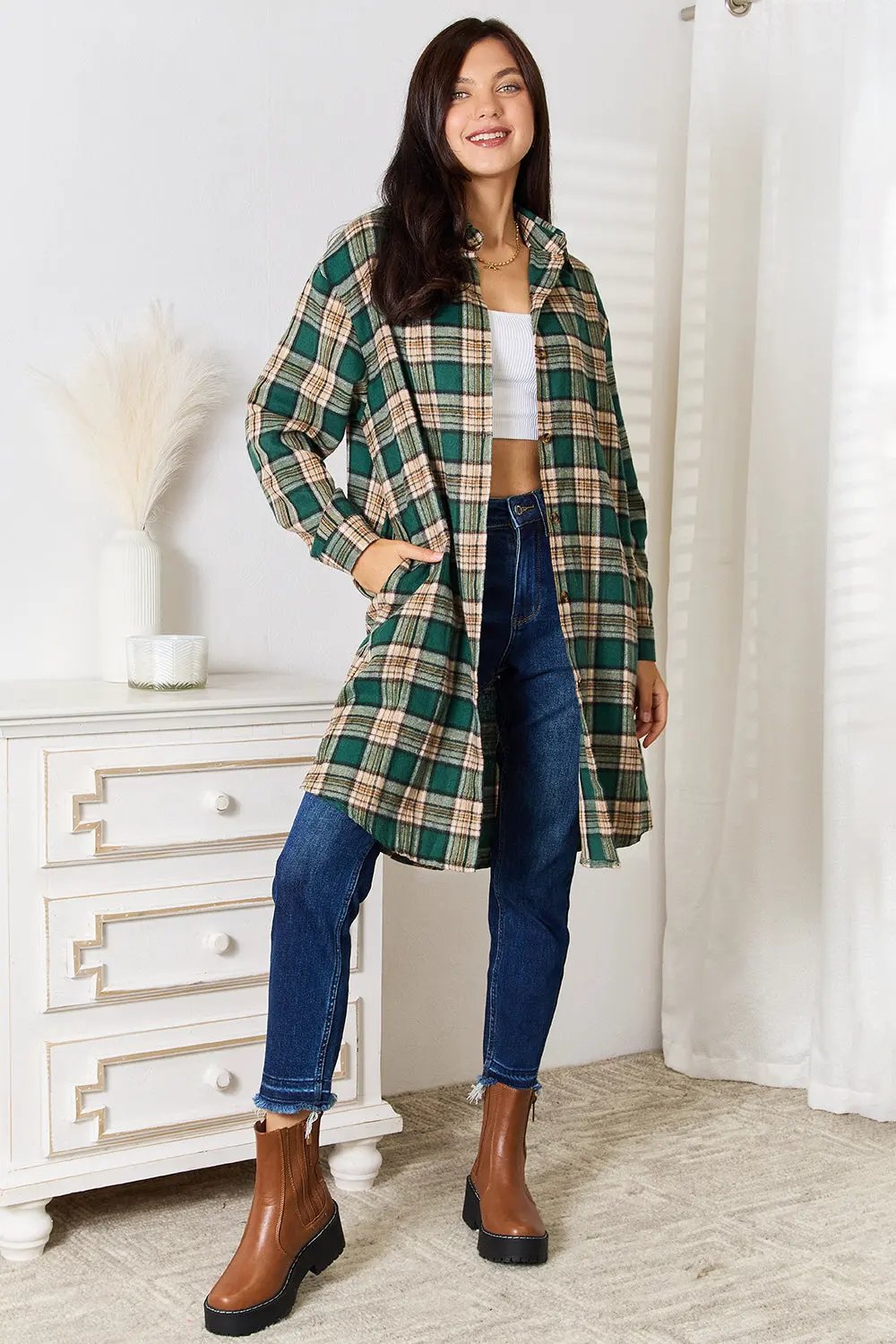 Mandy Plaid Collared Neck Long Sleeve Shirt by Mandy