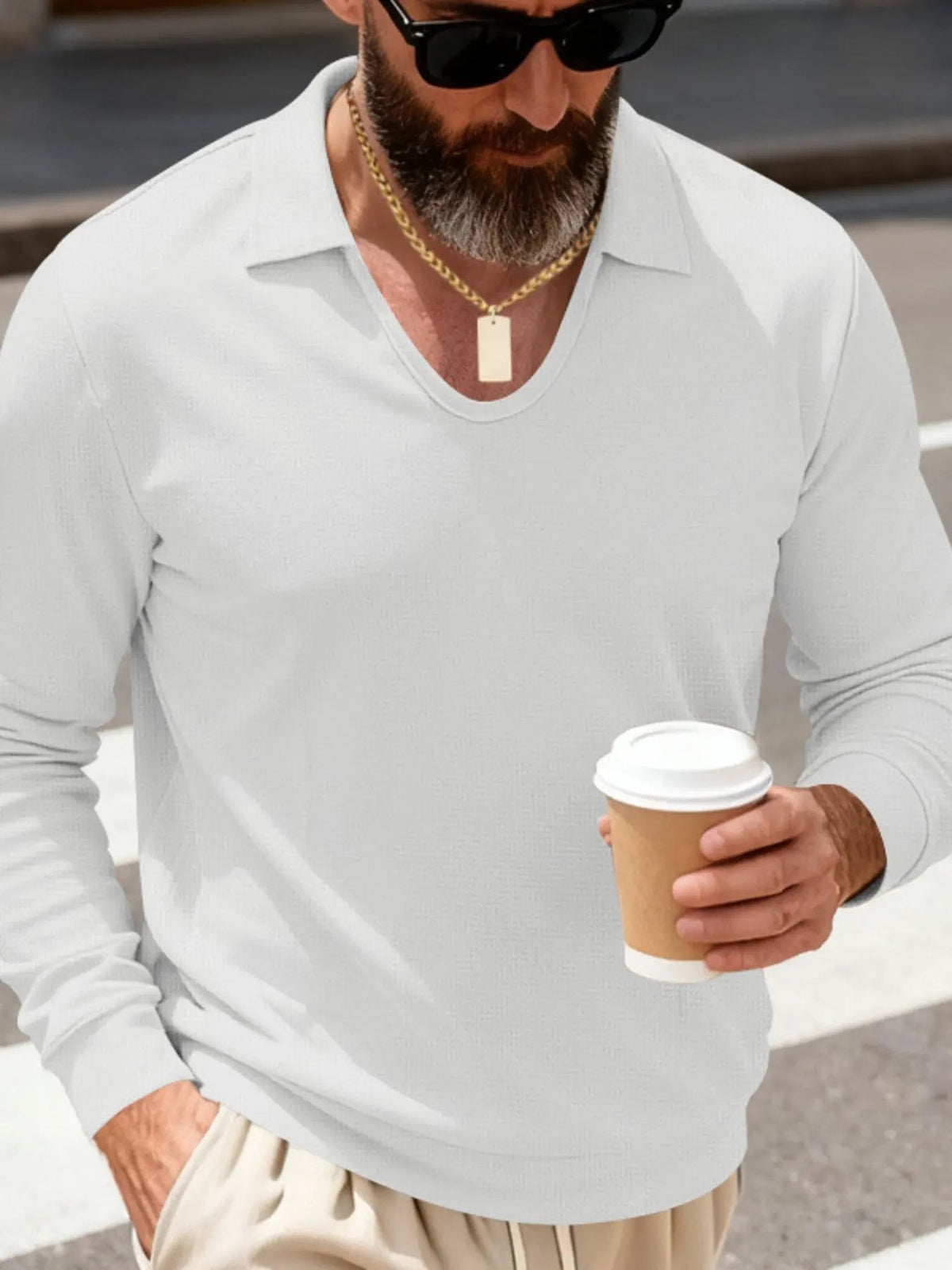 Men's Full Size Slim Fit Long Sleeve Polo Plus Size by Trendsi