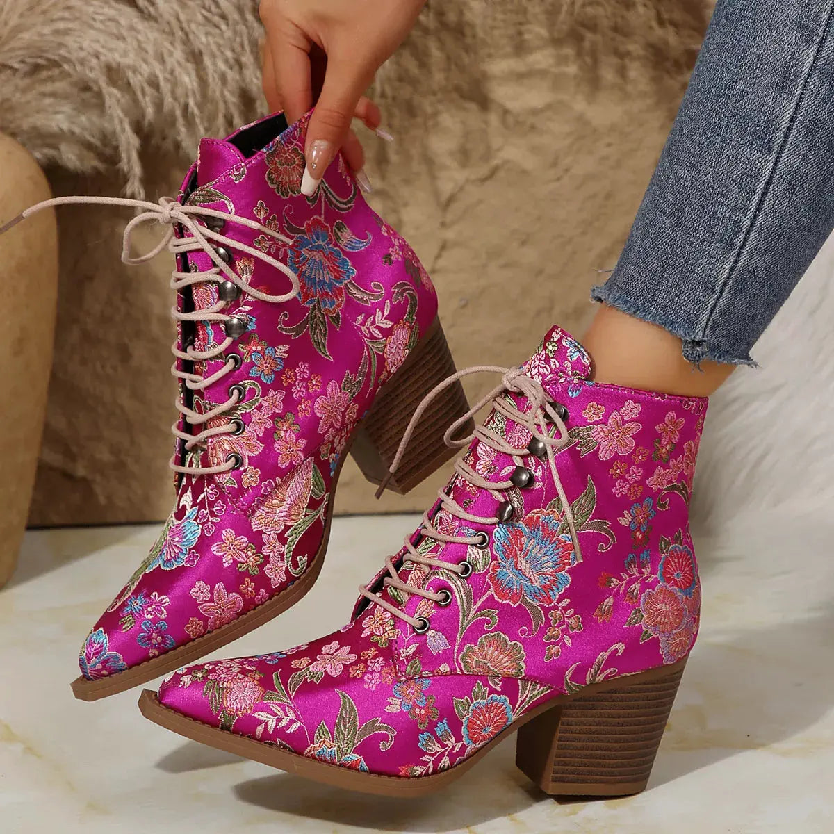 Point Toe Block Heels Boots by Partner Label