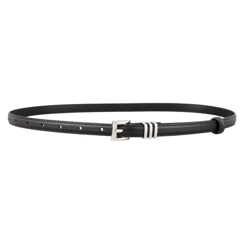 Skinny Leather Belt with Silver Buckle by Trendsi