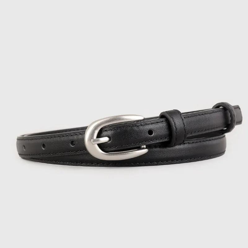 Leather Skinny Belt with Silver Buckle by Trendsi