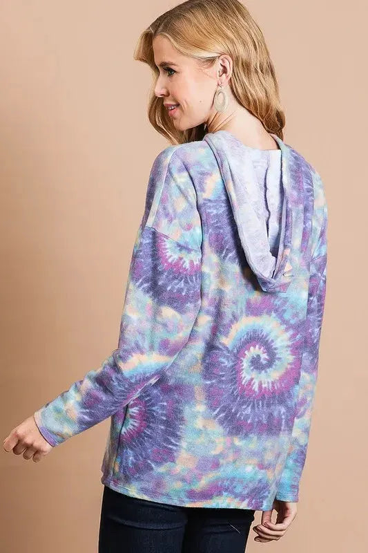 BiBi Brushed Circular Tie Dye Print Terry Hoodie by BiBi