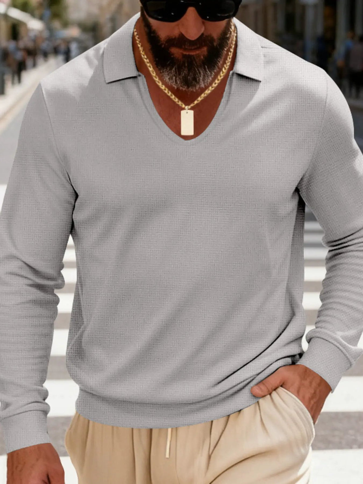 Men's Full Size Slim Fit Long Sleeve Polo Plus Size by Trendsi