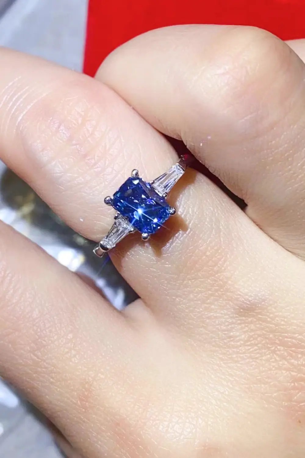 1 Carat Moissanite Platinum-Plated Rectangle Ring in Blue by Partner Label