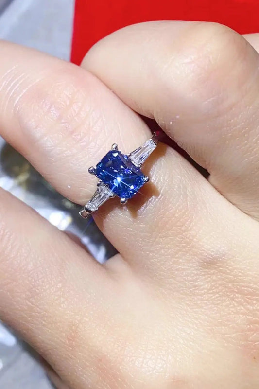 1 Carat Moissanite Platinum-Plated Rectangle Ring in Blue by Partner Label