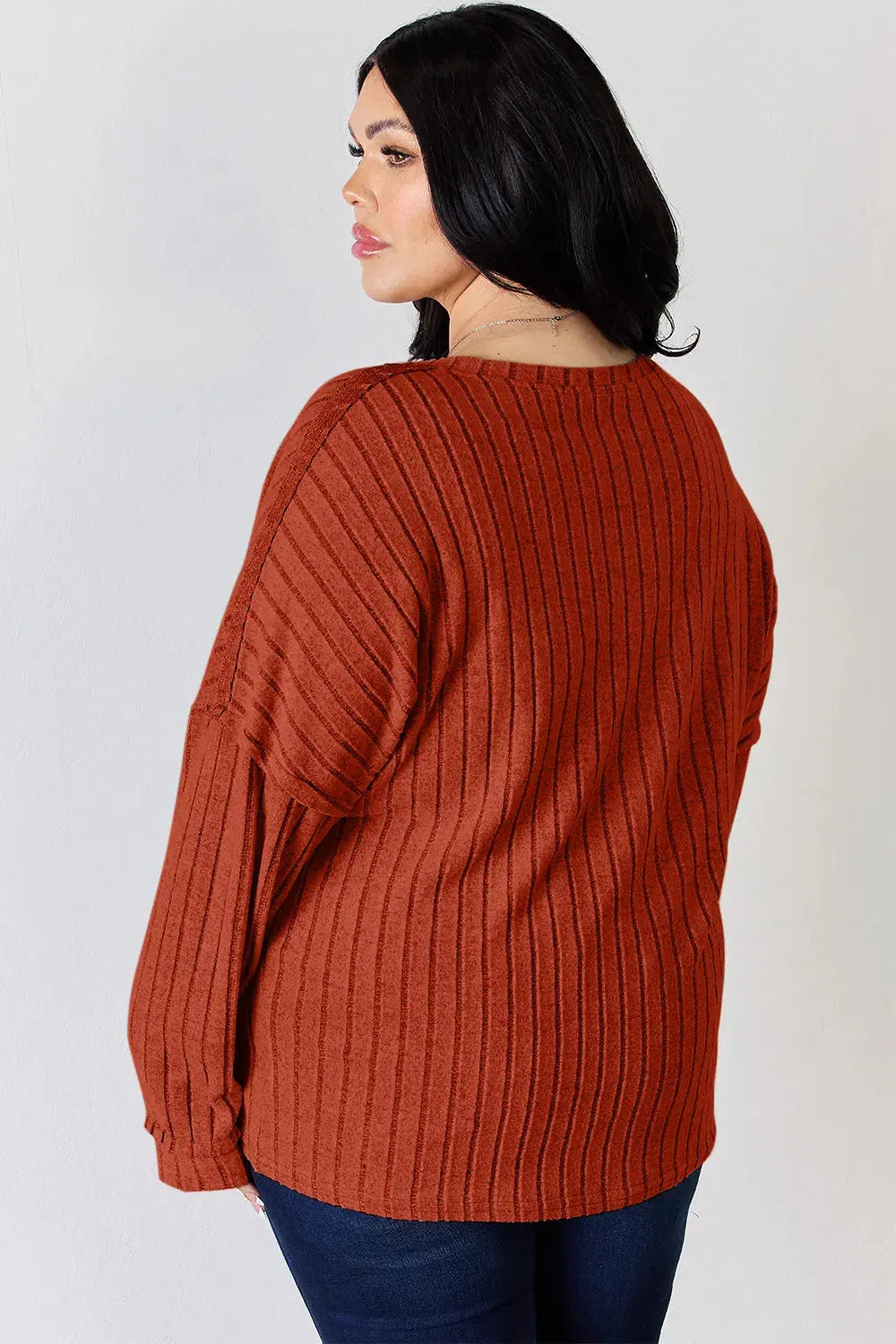 Basic Bae Full Size Ribbed Half Button Long Sleeve T‑Shirt | Partner Labels Selection by Partner Label
