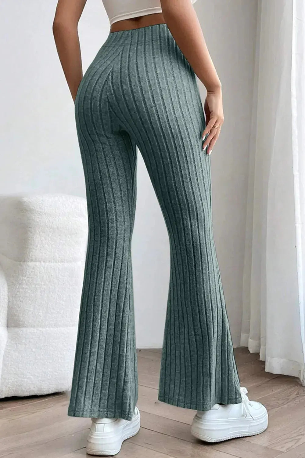 Basic Bae Full Size Ribbed High Waist Flare Pants by Partner Label