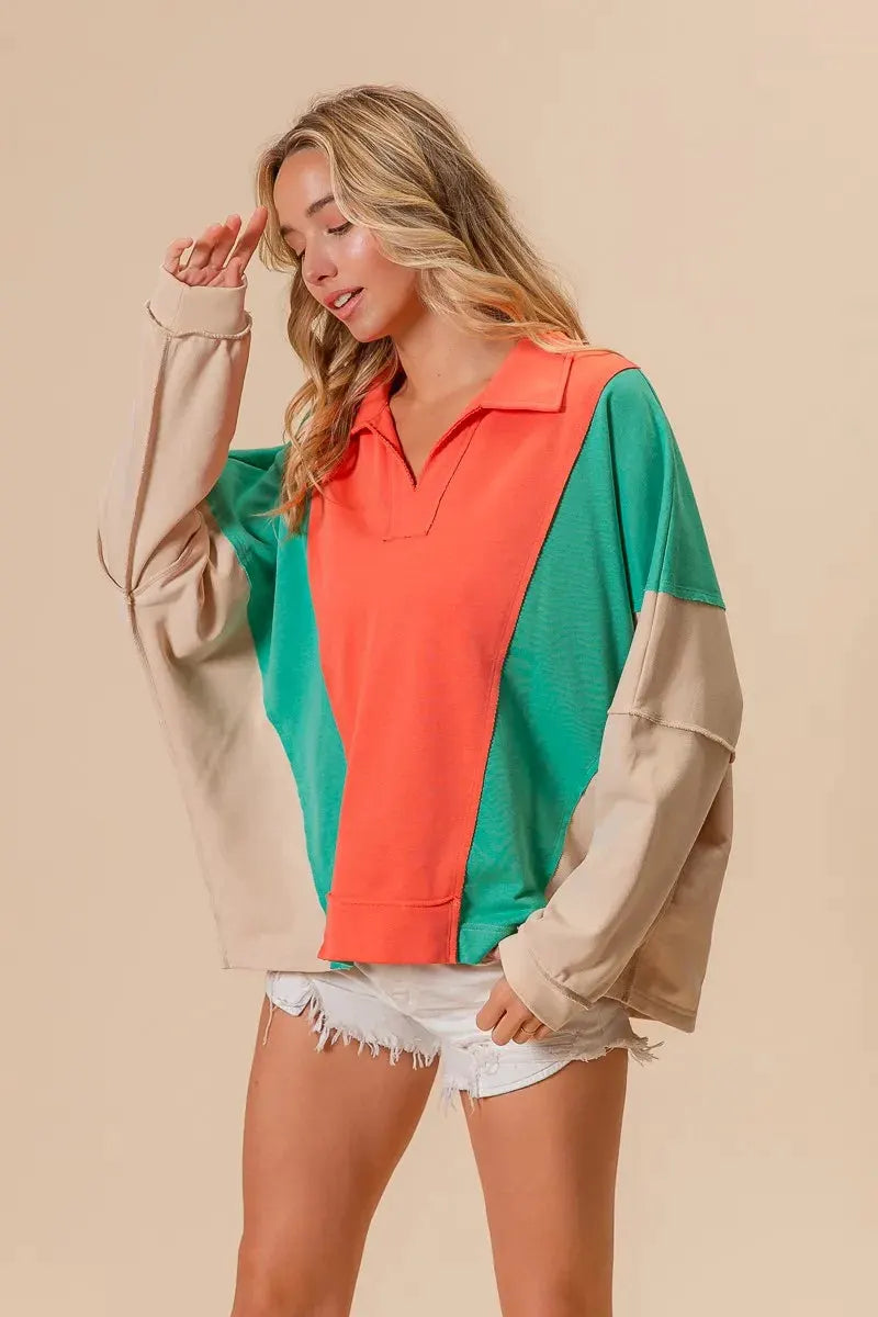 BiBi Colorblock Exposed Seam French Terry Sweatshirt by BiBi