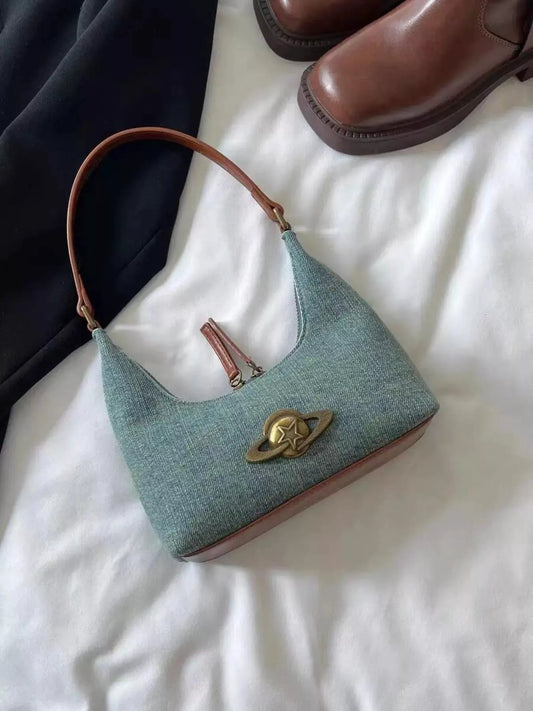 Denim Planet Decor Shoulder Bag by Partner Label