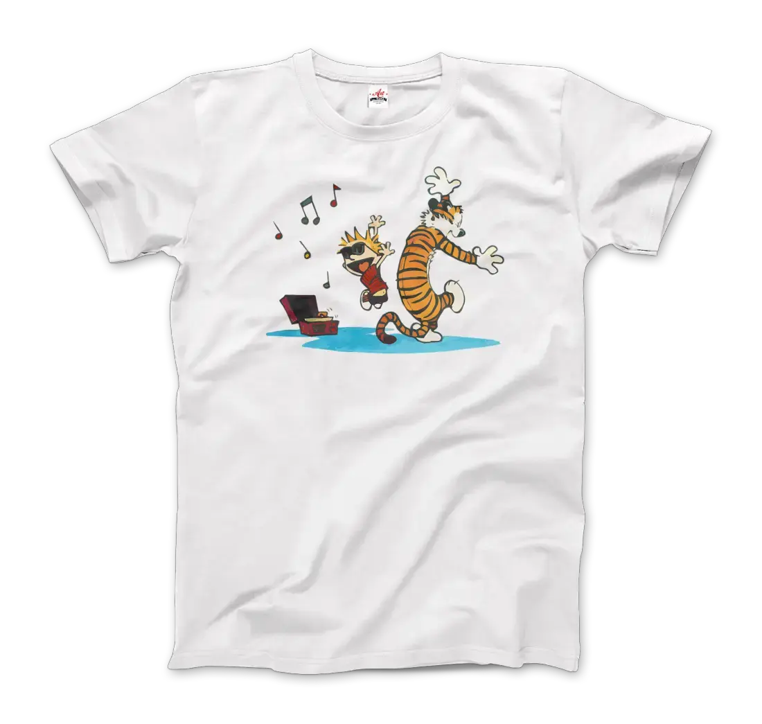 Calvin and Hobbes Dancing with Record Player t-shirt by Art-O-Rama Shop