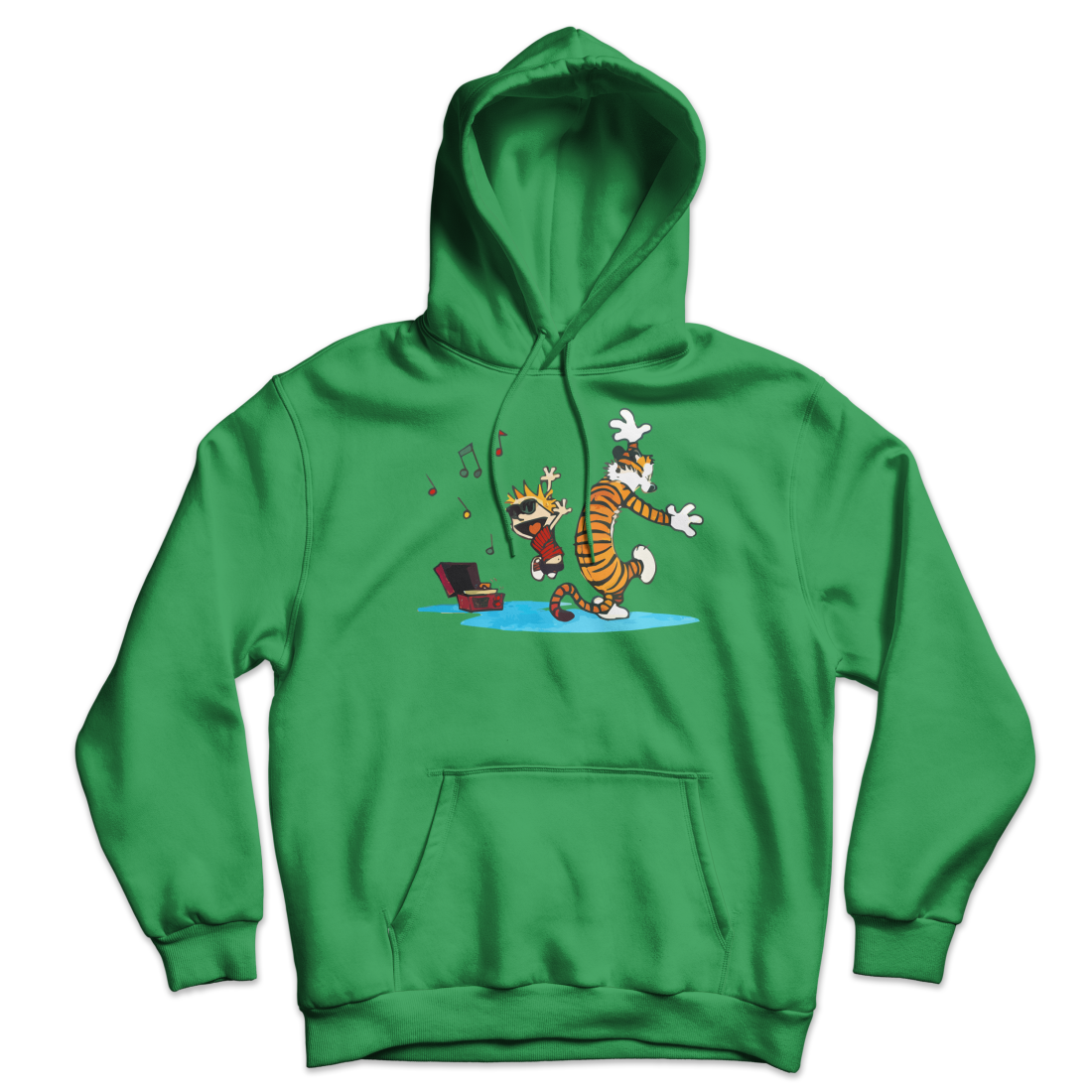Calvin and Hobbes Dancing with Record Player Unisex Hoodie by Art-O-Rama