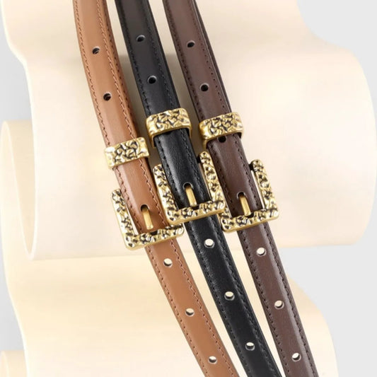 Skinny Leather Belt with Buckle by Trendsi