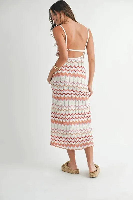 MABLE Lightweight Pointelle Chevron Knit Maxi Dress by MABLE