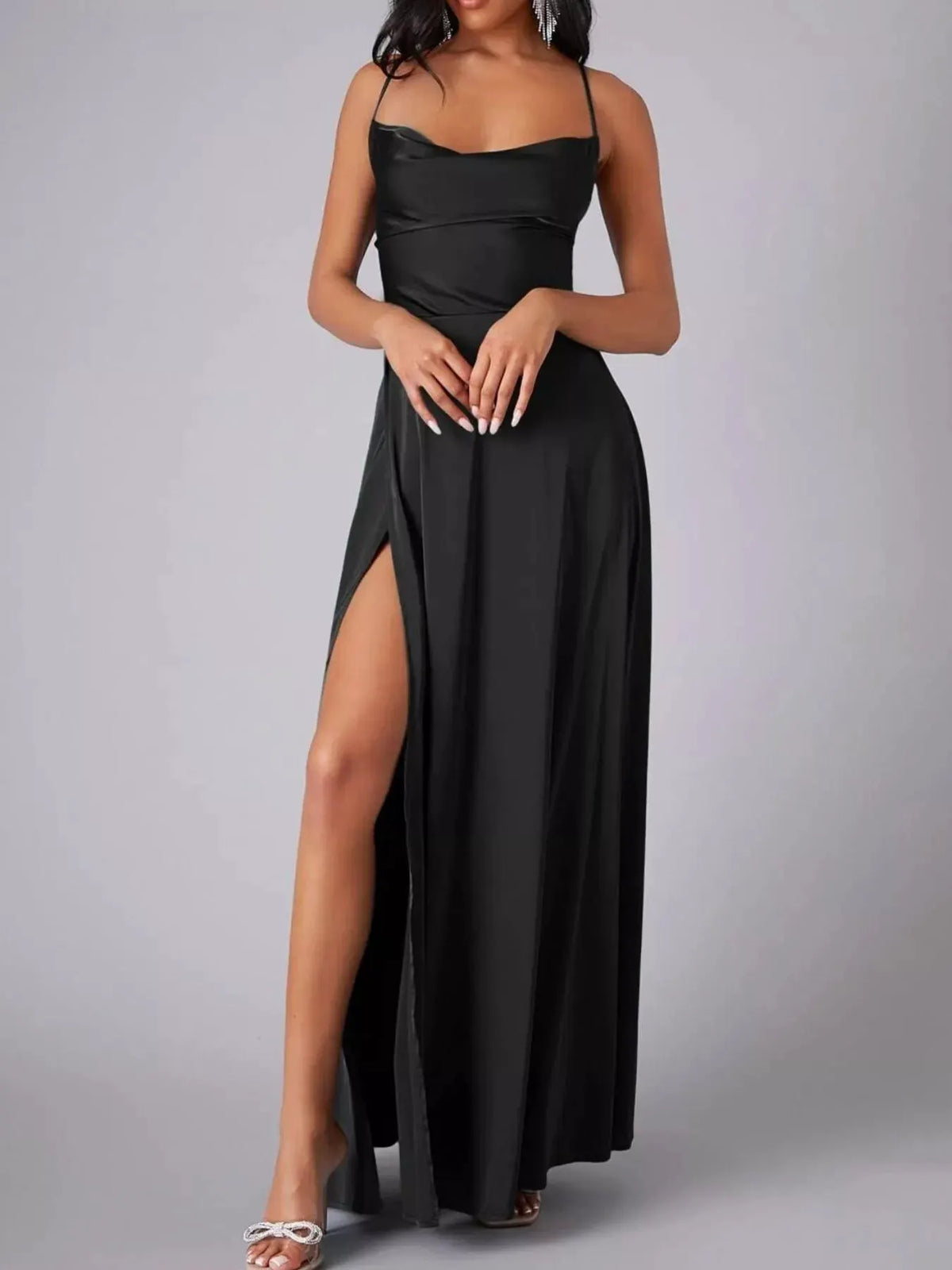 Lace Up Back Split Maxi Dress by Partner Label