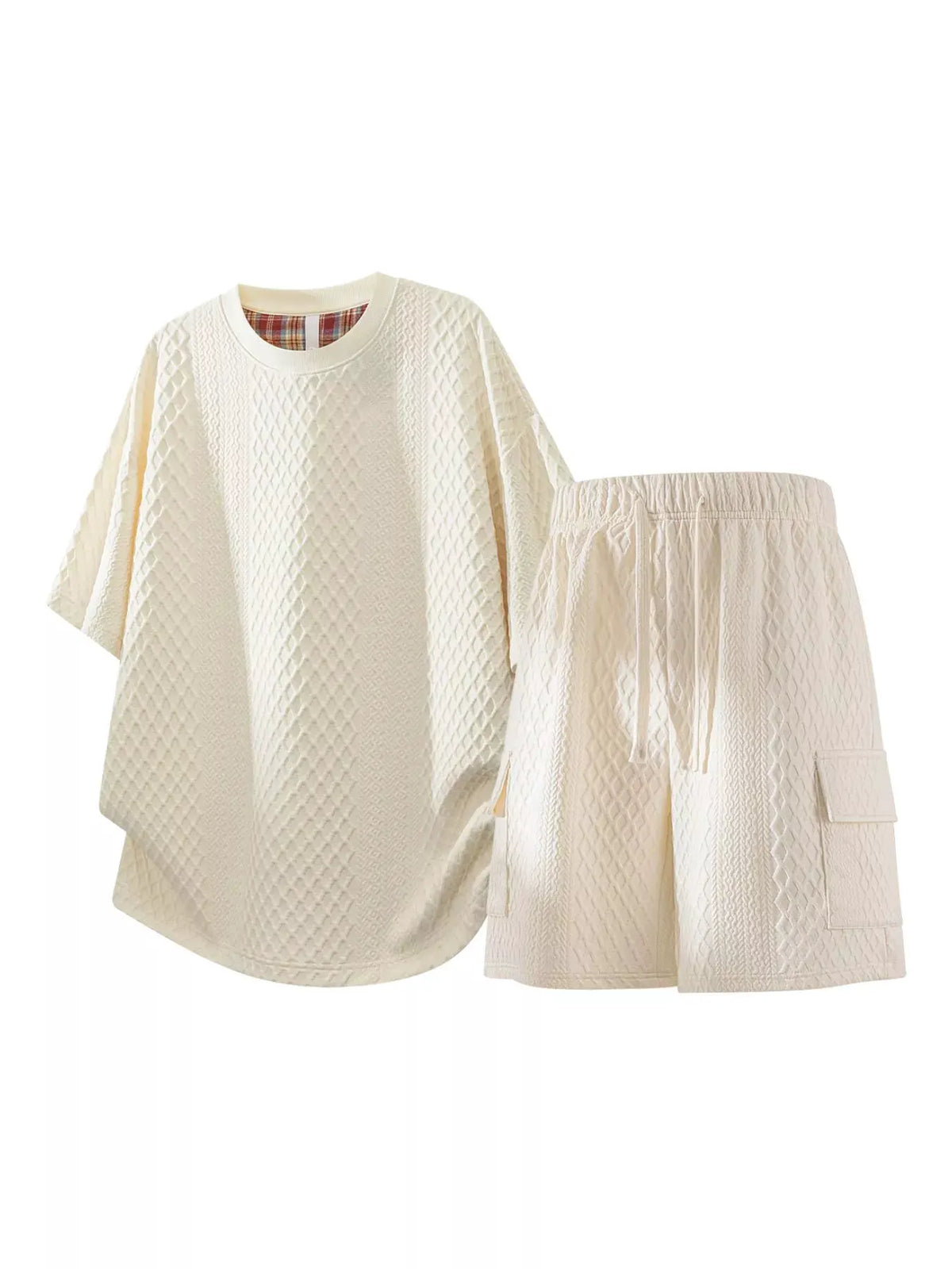 Men's Plus Size Textured Casual Top and Shorts Set by Trendsi