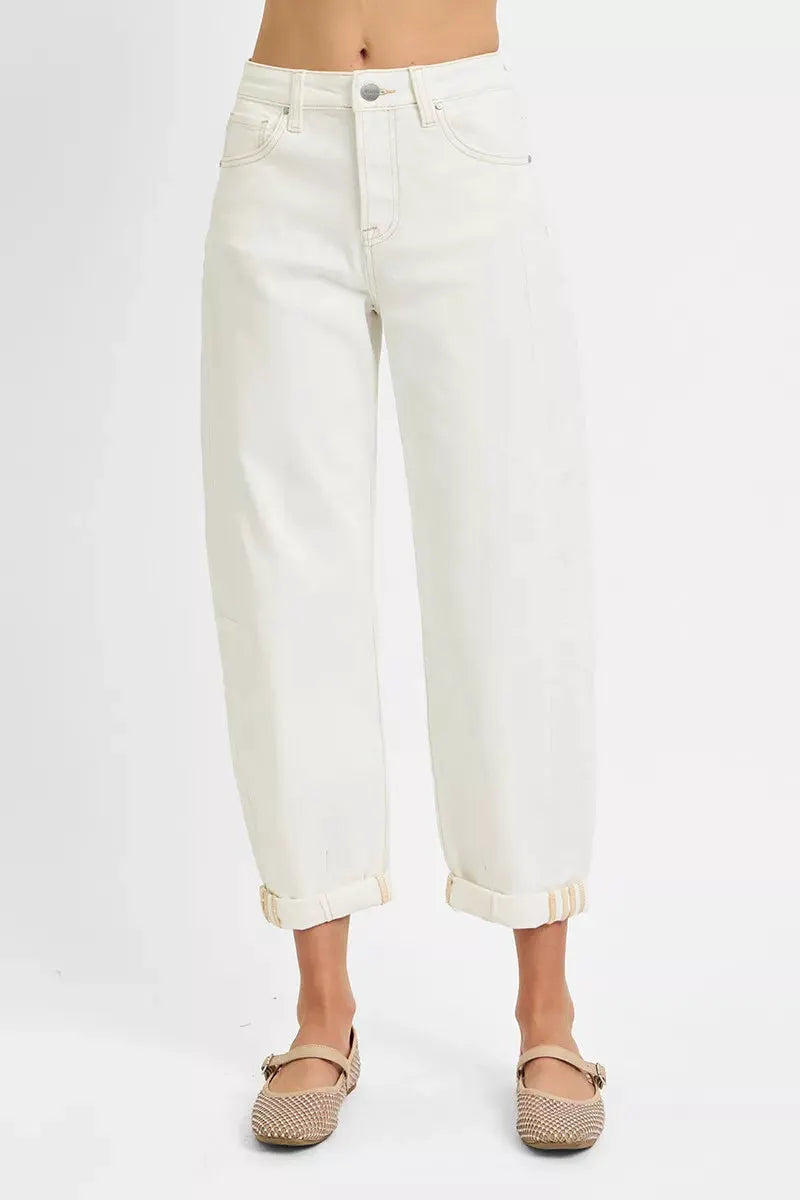 RISEN Full Size High Rise Barrel Cropped Jeans Plus Size by RISEN