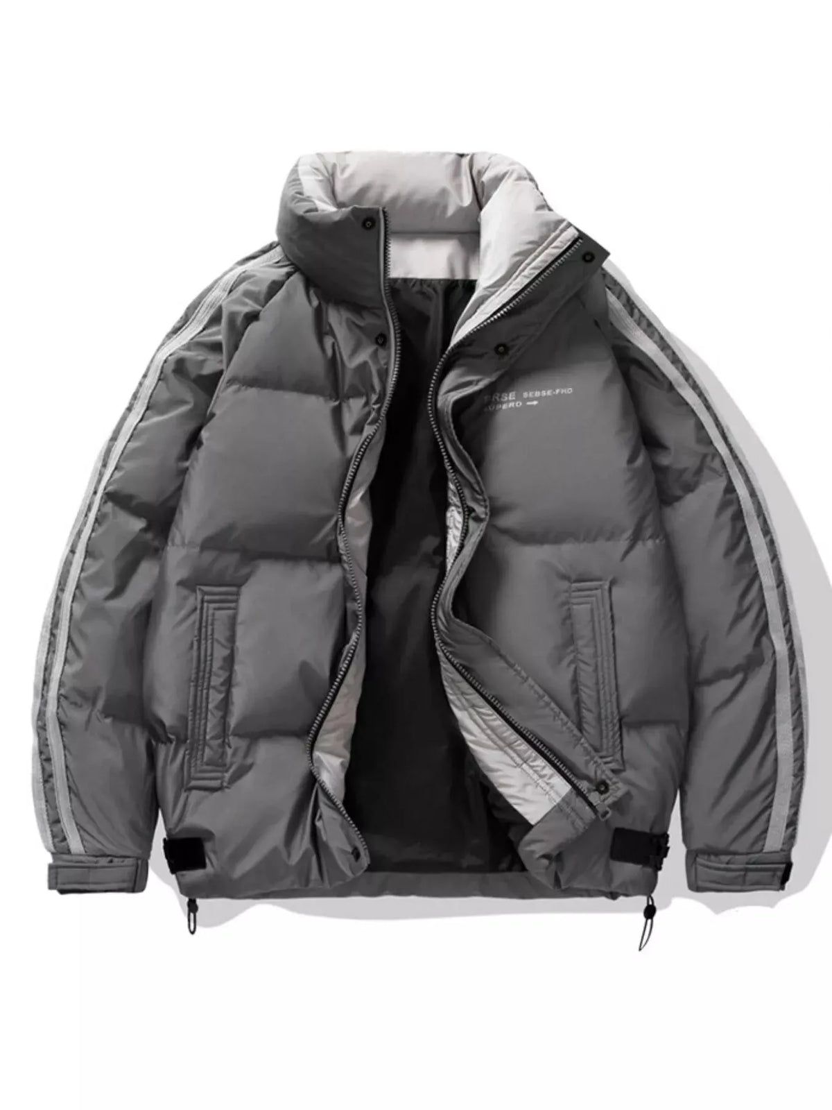 Men's Plus Size Striped Padded Puffer Jacket by Partner Label