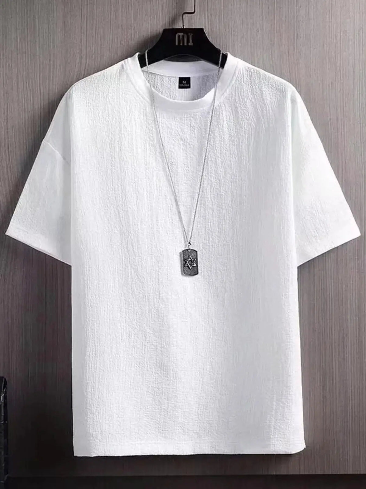 Men's Plus Size Textured Round Neck T-Shirt by Trendsi