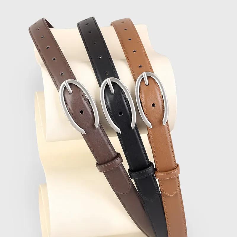 Oval Buckle Leather Belt by Trendsi