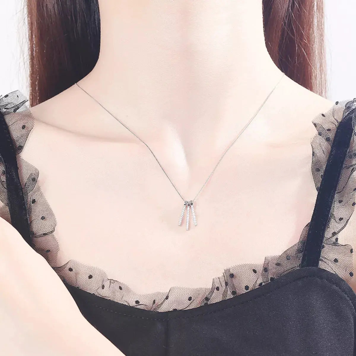 925 Sterling Silver Zircon Tassel Pendant Necklace by Partnel Label
