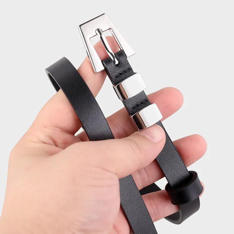 Skinny Leather Belt with Silver Buckle by Trendsi
