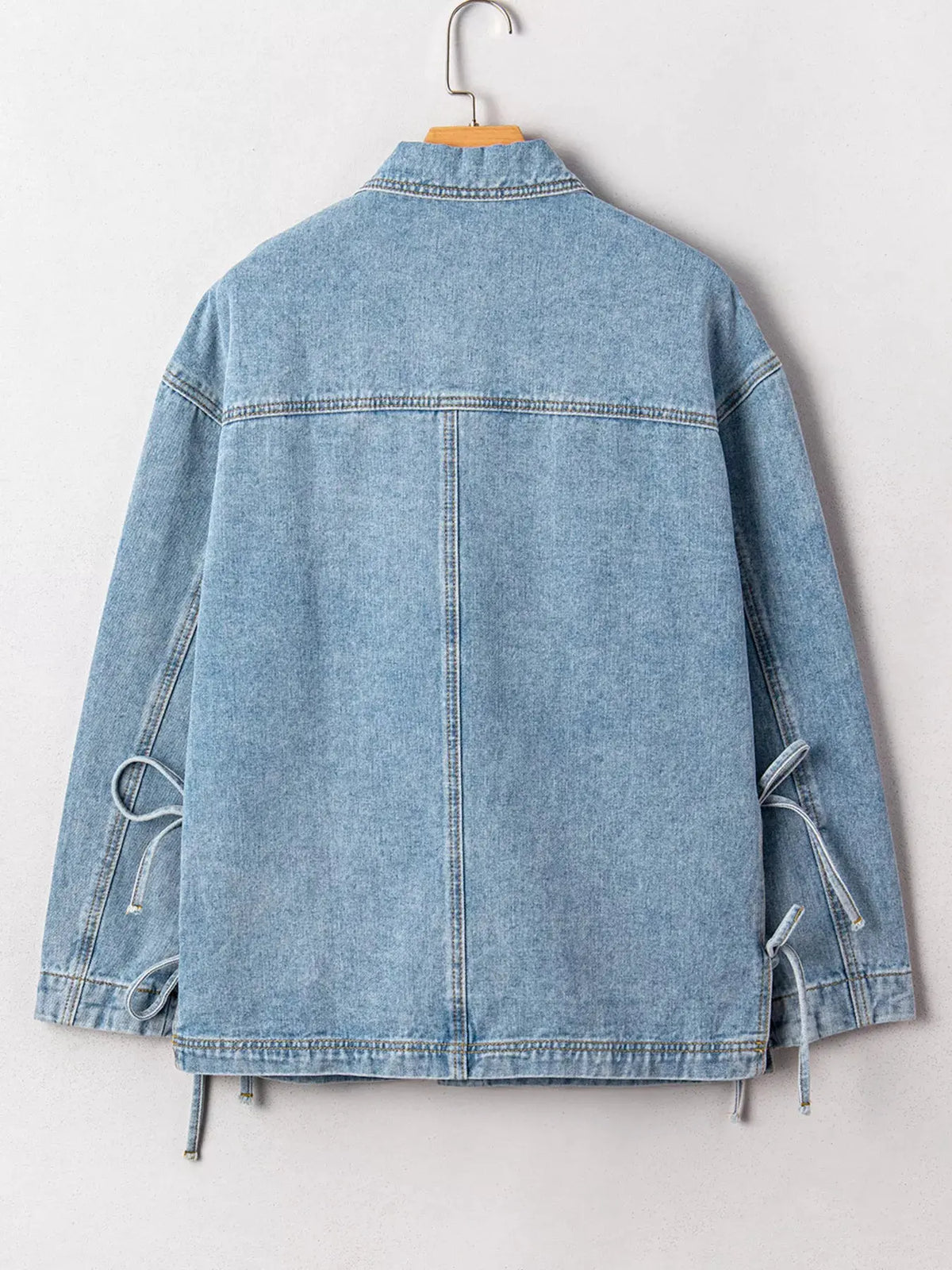 Patched Pockets Side Tie Denim Jacket by Partner Label