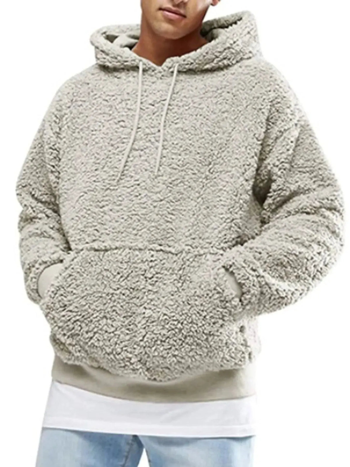 Men's Full Size Drawstring Sherpa Fleece Long Sleeve Hoodie Plus Size by Trendsi