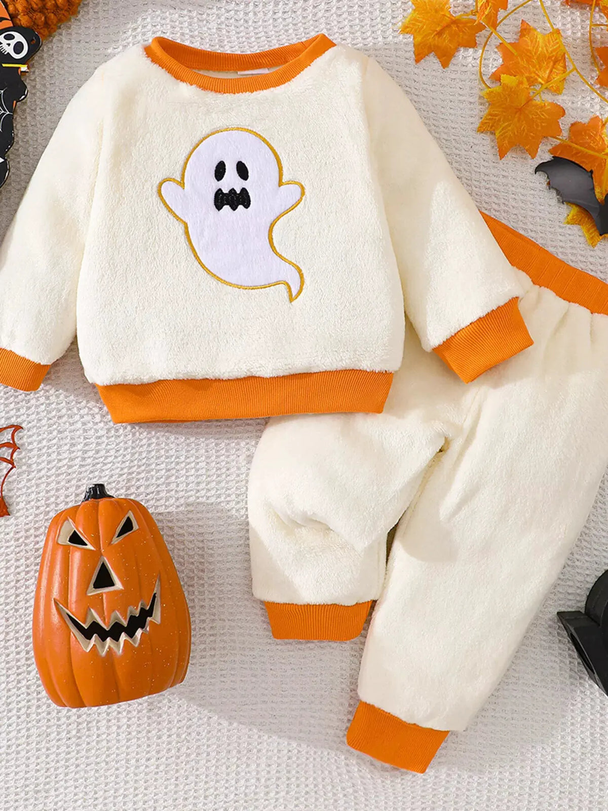 Children's Halloween Ghost Pattern Top and Pants Set by Trendsi