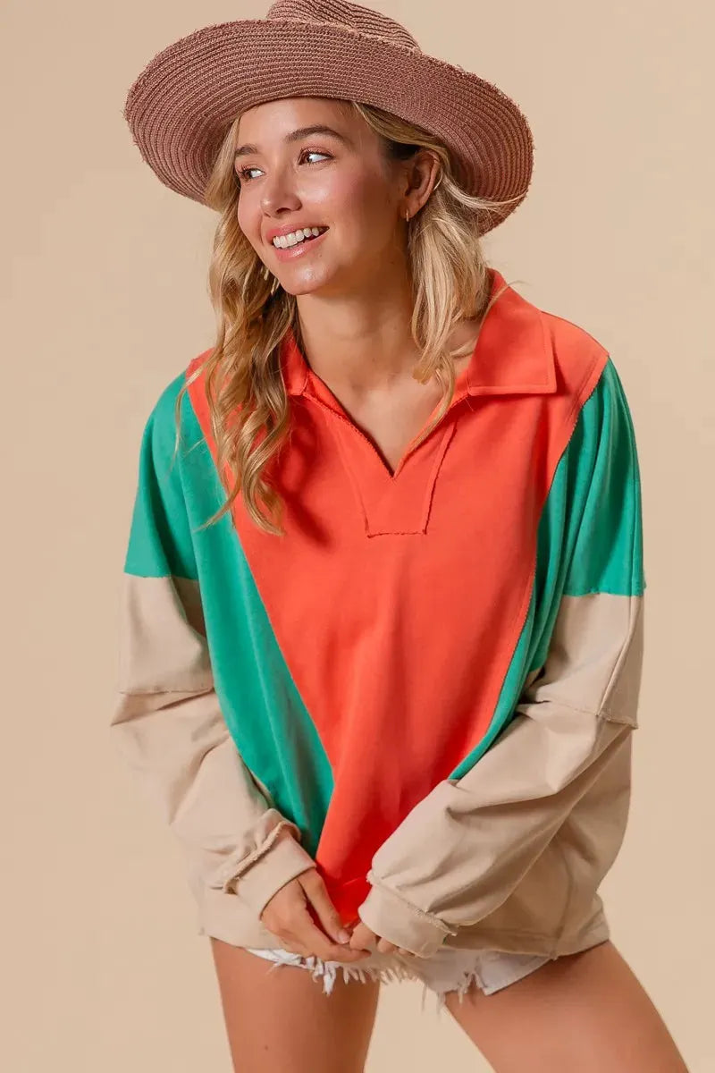BiBi Colorblock Exposed Seam French Terry Sweatshirt by BiBi