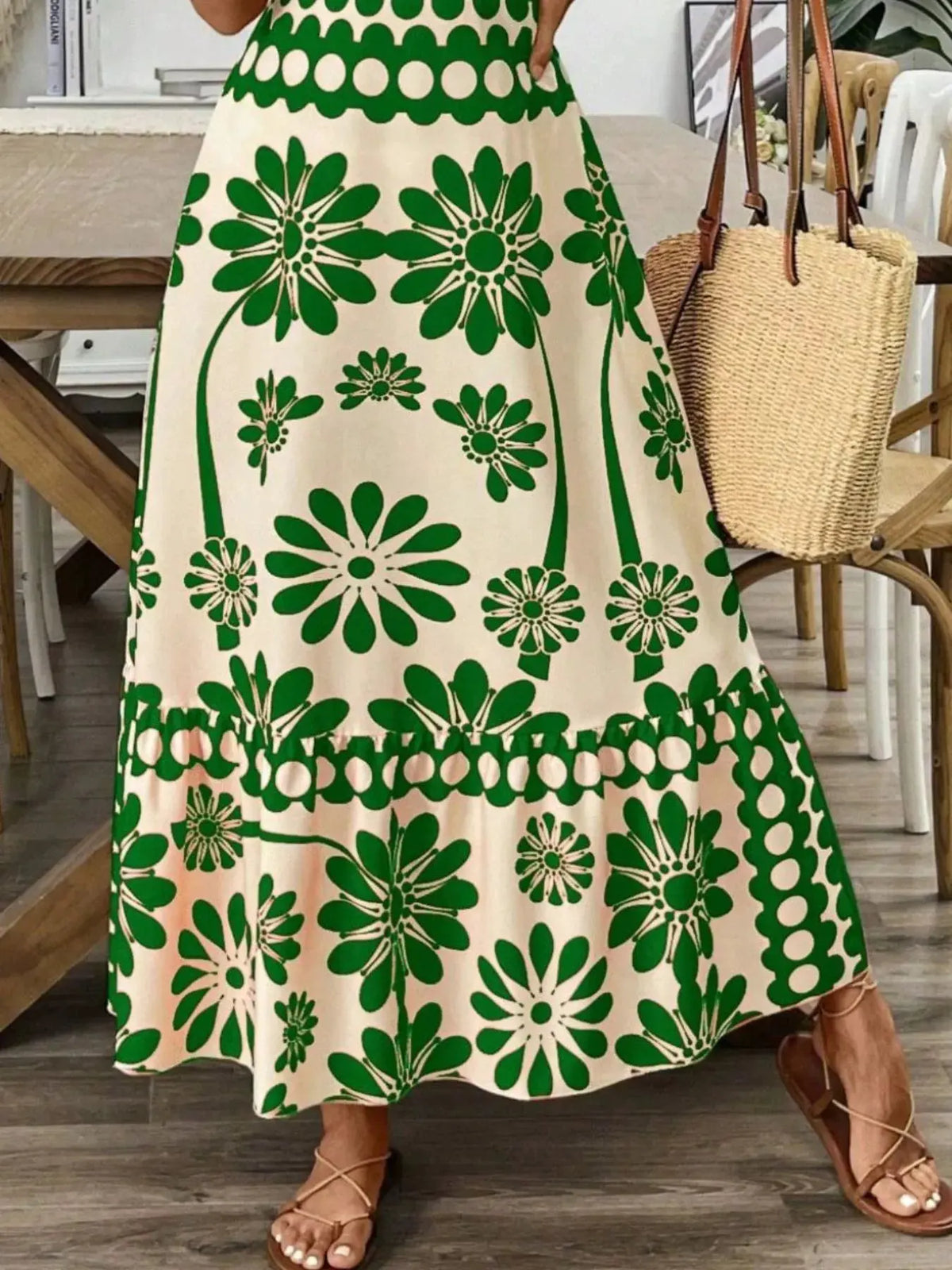 Floral Print Tie-Shoulder Midi Dress by Partner Label