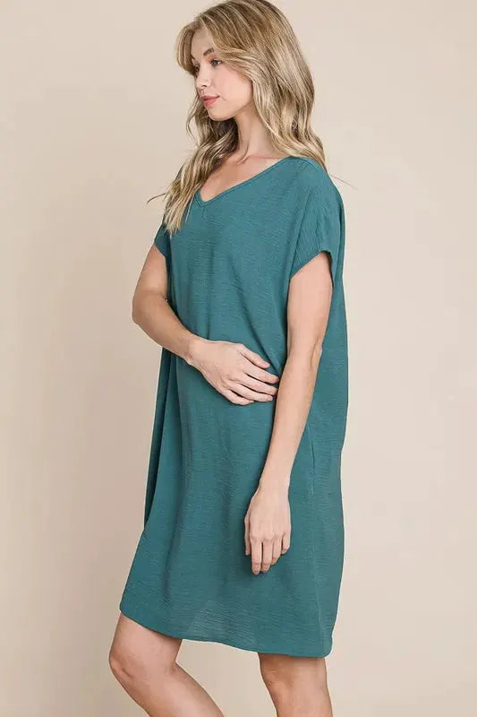 BOMBOM V-Neck Short Sleeve Dress with Pockets by BOMBOM