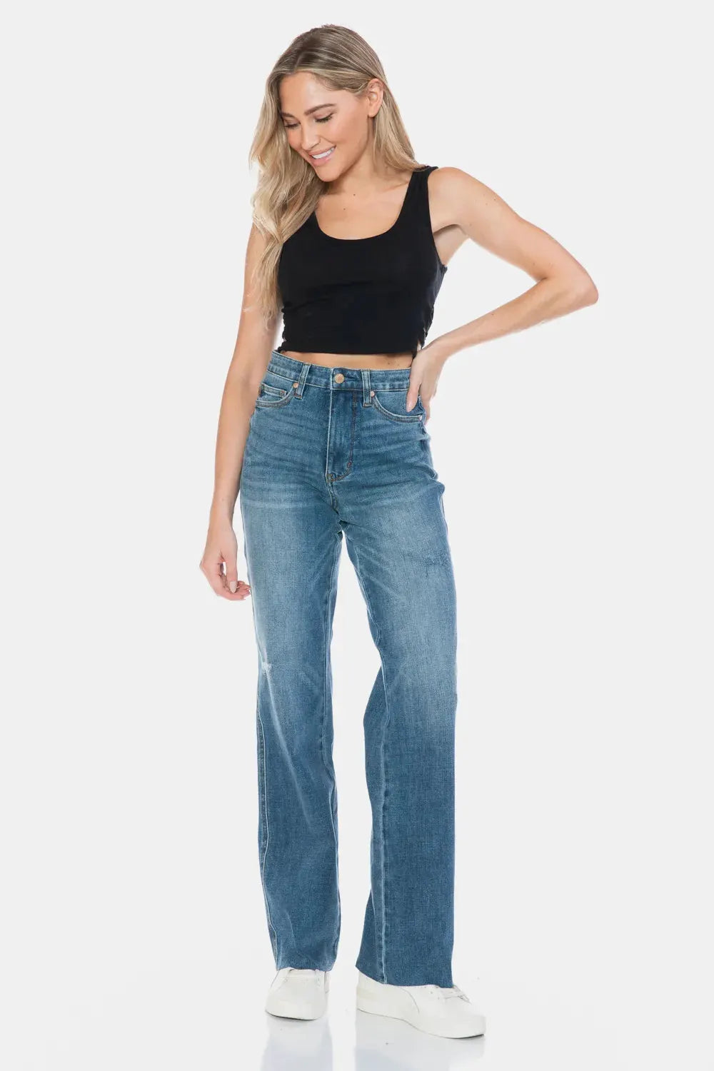 Judy Blue Full Size Tummy Control Cut Raw Hem Straight Jeans by Judy Blue