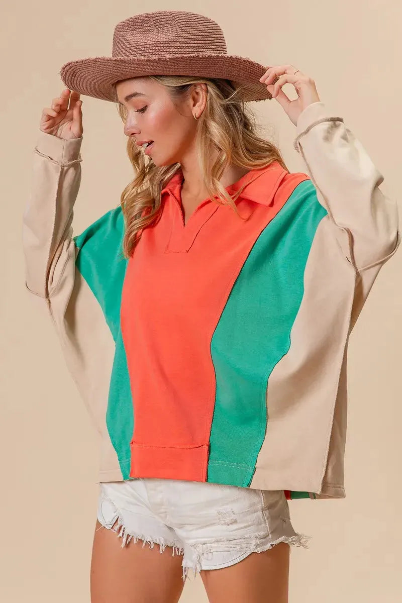 BiBi Colorblock Exposed Seam French Terry Sweatshirt by BiBi
